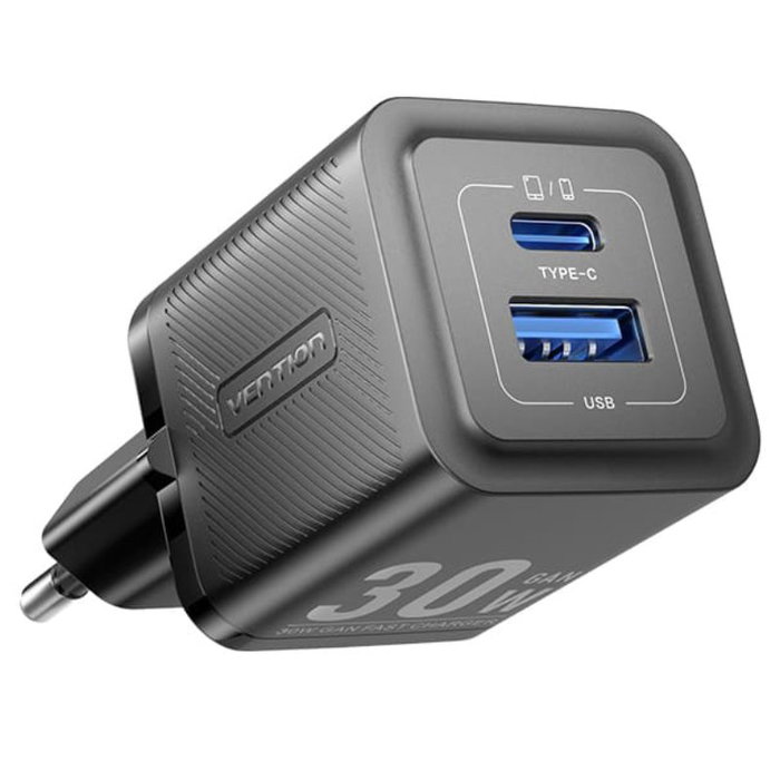 Vention Cargador de Pared GaN 30W USB-C/USB-A Negro FEQB0-EU Vention Cargador de Pared GaN 30W USB-C/USB-A Negro FEQB0-EU